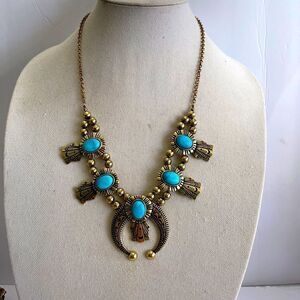 Gold color chain faux turquoise stones concho style extender earrings brand new